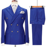Business Formal Men Suits Double Breasted 2 Pieces Groom Wedding Tuxedo Prom Party Peaked Lapel Blazer Daily Wear (Jacket+Pants)